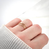 Layered Gold Wave Ring - Waterproof 18K PVD Stacking Ring