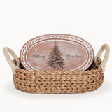 Handmade Bread Warmer & Wicker Basket - Christmas Oval
