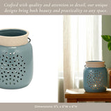 Ceramic Flower Cut Out Lantern with Handle - Blue, 6 in.