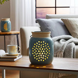 Ceramic Flower Cut Out Lantern with Handle - Blue, 6 in.