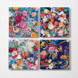 Glass coaster set, Spring Flowers design, 4-piece colorful botanical coasters.