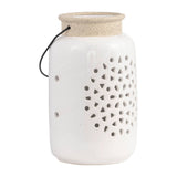 Ceramic Flower Cut Out Lantern with Handle - Ivory, 9 in.