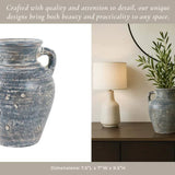 Decorative Vase - Blue/White Terracotta 2-Handle, 9.5 in