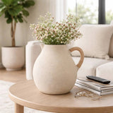 Vase - Ivory Pottery Paper Mache with Rattan Handle, 12 in