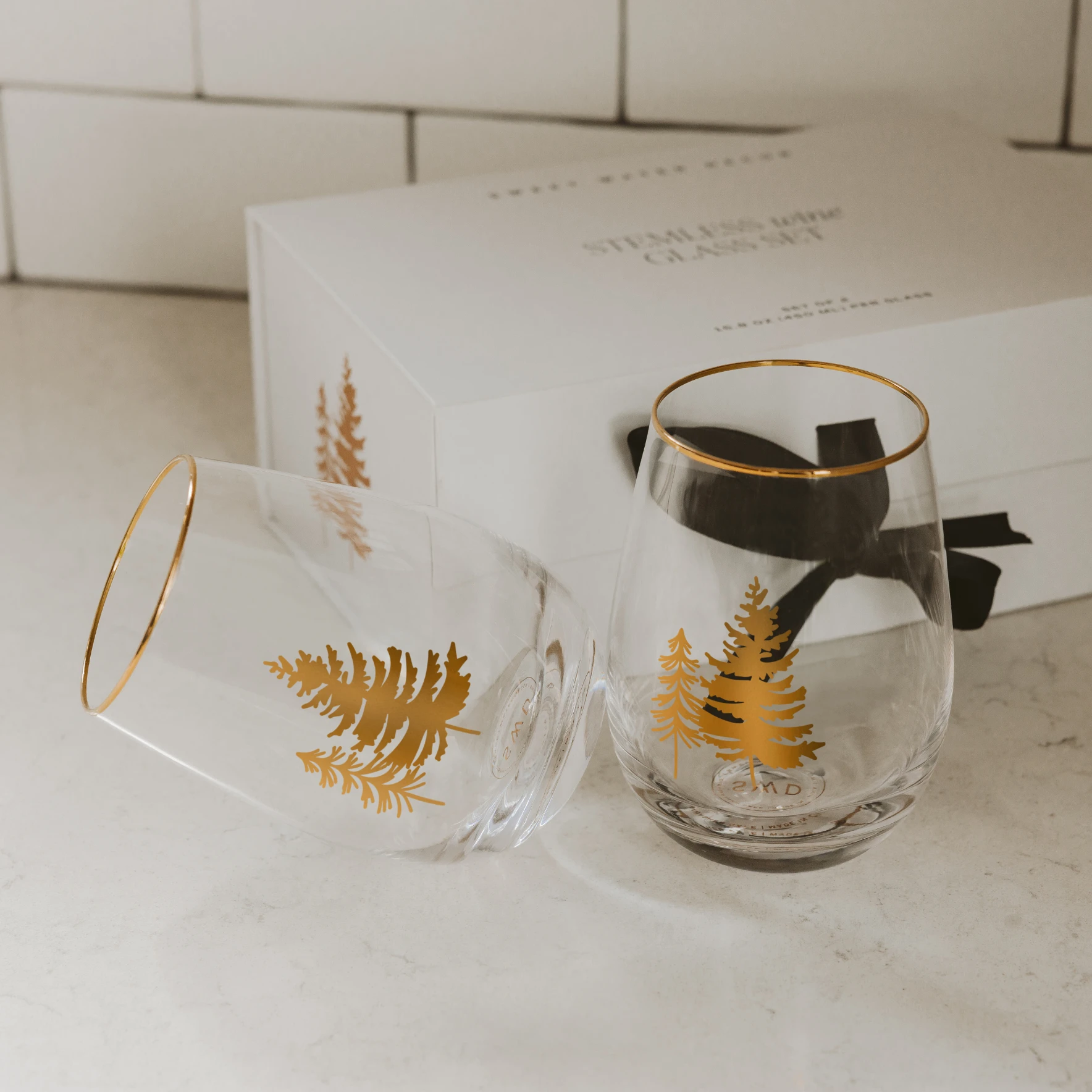 *NEW* Trees Stemless Wine Glasses, Boxed Set of 2