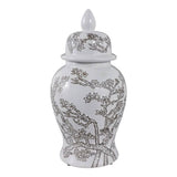 Temple Jar - White/Brown Ceramic Cherry Blossom, 15 in.