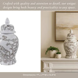 Temple Jar - White/Brown Ceramic Cherry Blossom, 15 in.