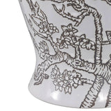 Temple Jar - White/Brown Ceramic Cherry Blossom, 15 in.