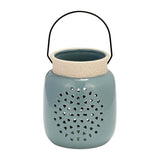 Ceramic Flower Cut Out Lantern with Handle - Blue, 6 in.