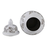 Temple Jar - White/Brown Ceramic Cherry Blossom, 15 in.