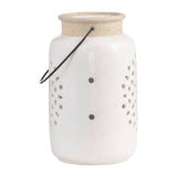 Ceramic Flower Cut Out Lantern with Handle - Ivory, 9 in.
