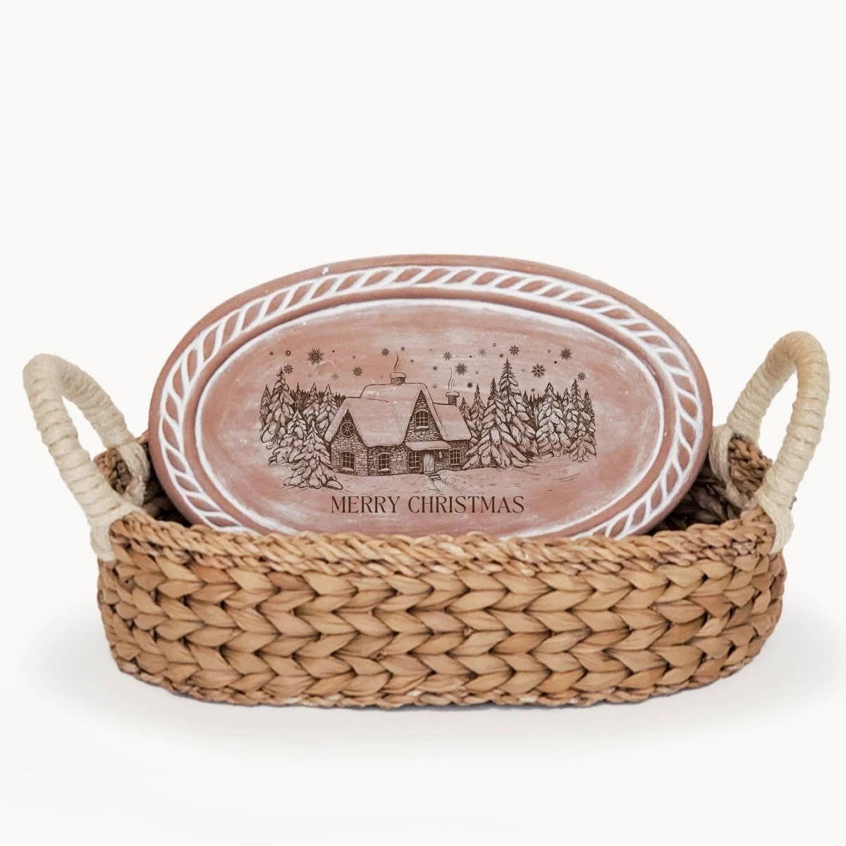 Handmade Bread Warmer & Wicker Basket - Christmas Oval