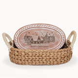 Handmade Bread Warmer & Wicker Basket - Christmas Oval