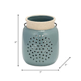 Ceramic Flower Cut Out Lantern with Handle - Blue, 6 in.