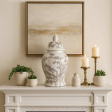 Temple Jar - White/Brown Ceramic Cherry Blossom, 15 in.