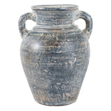 Decorative Vase - Blue/White Terracotta 2-Handle, 9.5 in
