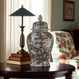 Temple Jar - White/Brown Ceramic Cherry Blossom, 15 in.